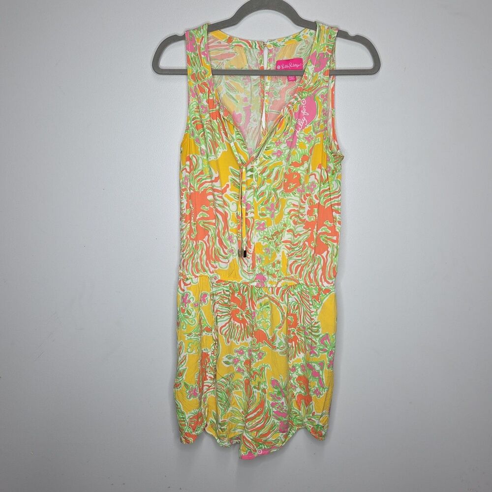 Lilly Pulitzer Target Happy Place Challis Romper Tropical Keyhole Tie Neck Sz M